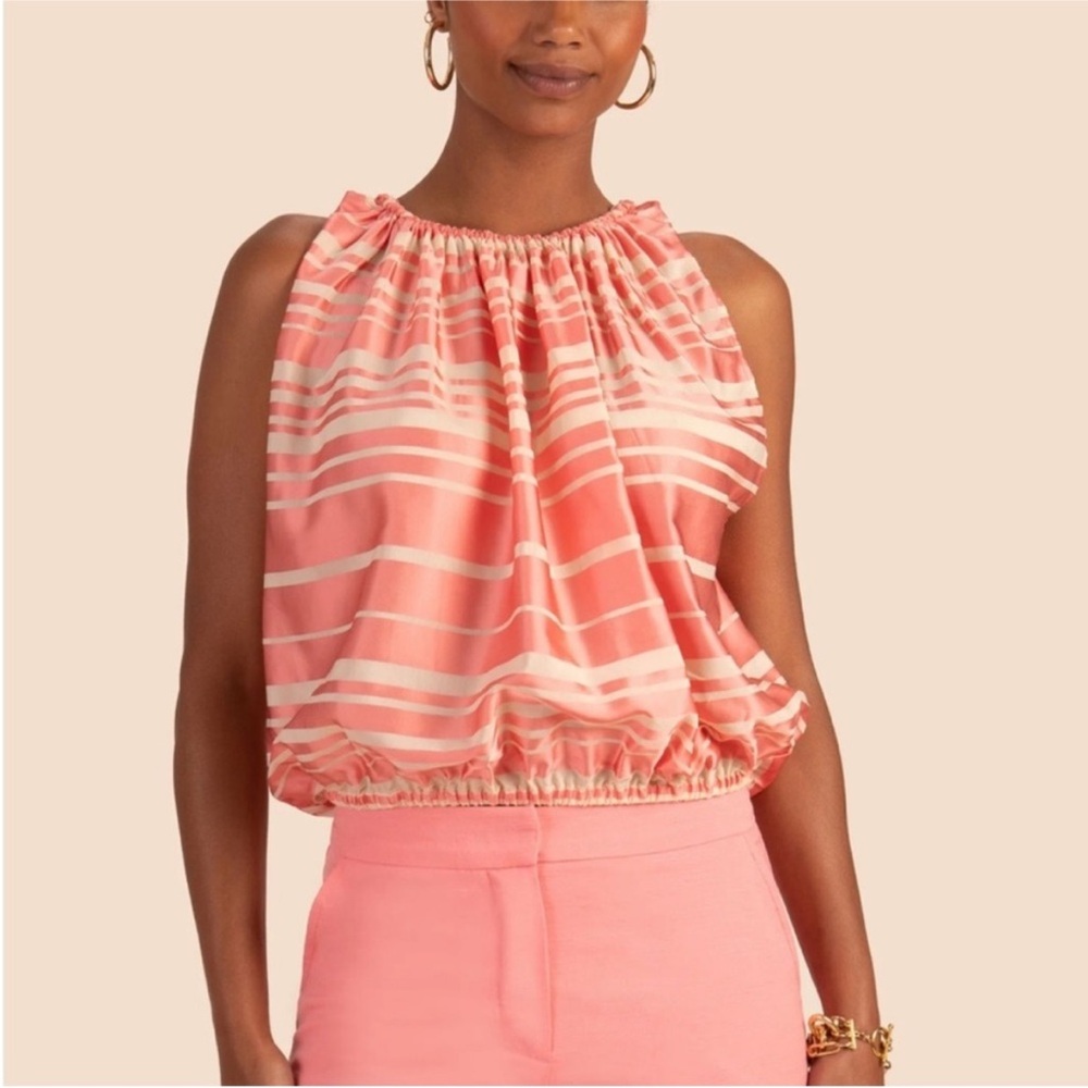 Trina Turk NWOT Striped Sleeveless Bubble Top Pink and White Size Small